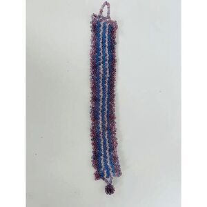 Vintage Handmade Purple Blue And White Small Beaded Bracelet